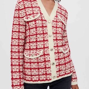 Maje Two Tone Tweed Effect Knit Cardigan